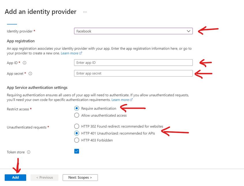 How to build and publish a .NET Core API to perform CRUD operations on Azure Cosmos DB (SQL API) and secure it using Facebook Authentication